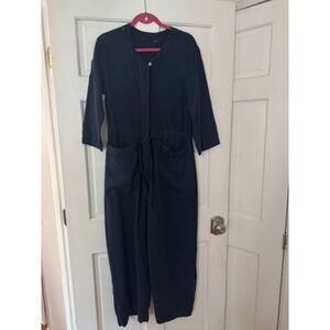 TOAST Linen Navy Lagenlook Bohemian Wide leg Jumpsuit, Small